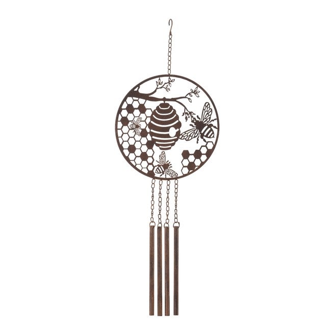 Bronze Metal Bumble Bee Wind Chime 33 inchesH, BRONZE, hi-res image number null