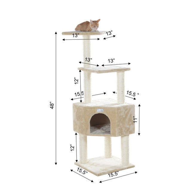 Gleepet 48 inches Real Wood Cat Tree With Perch And Playhouse, , alternate image number null