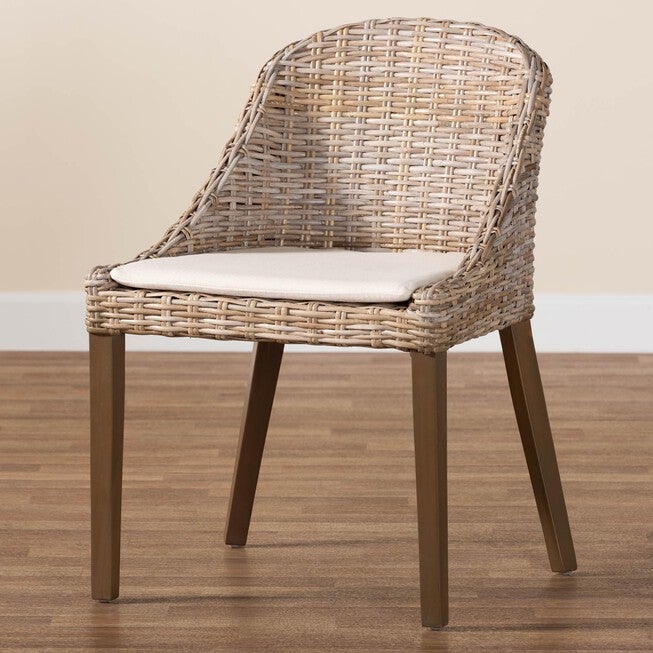 Lara Bohemian Grey Kubu Rattan And Mahogany Wood Dining Chair, , alternate image number null