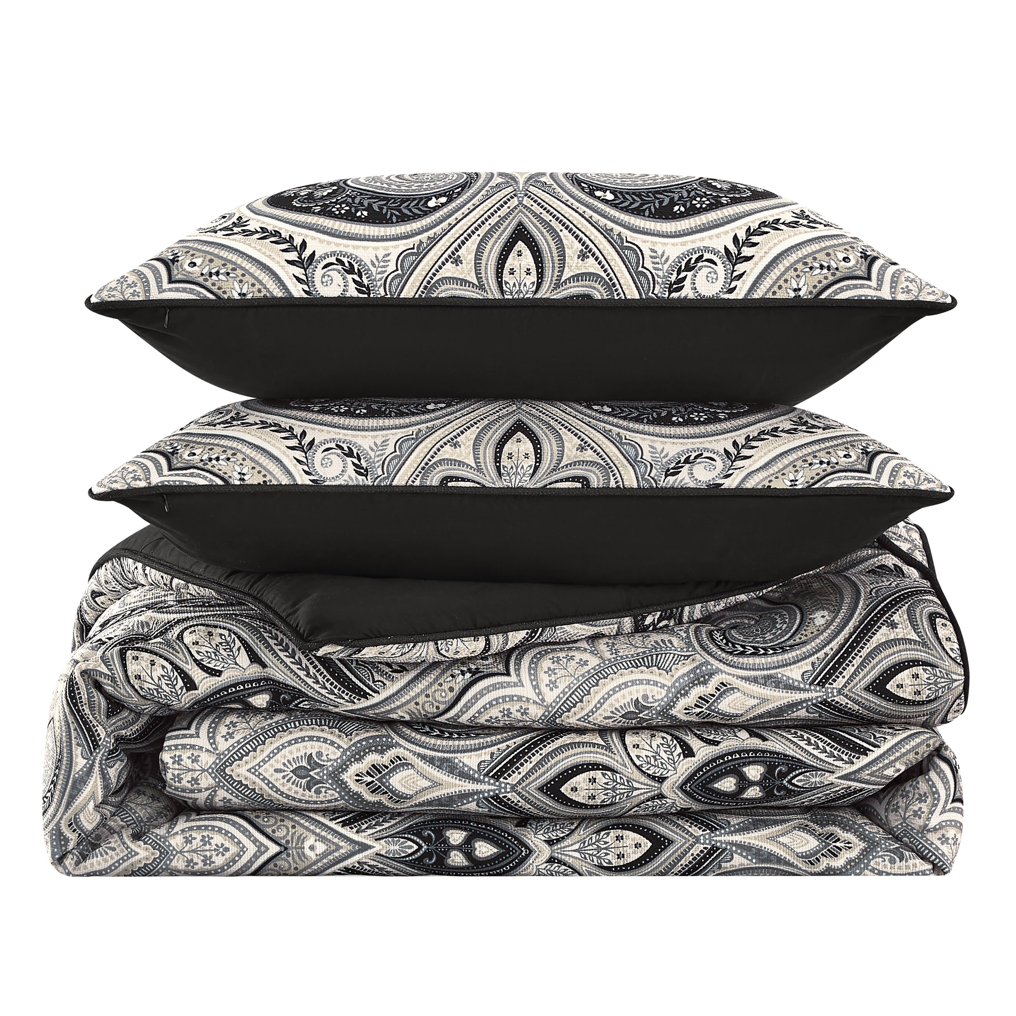 Messina 3 Piece Comforter Set, BLACK, alternate image number null