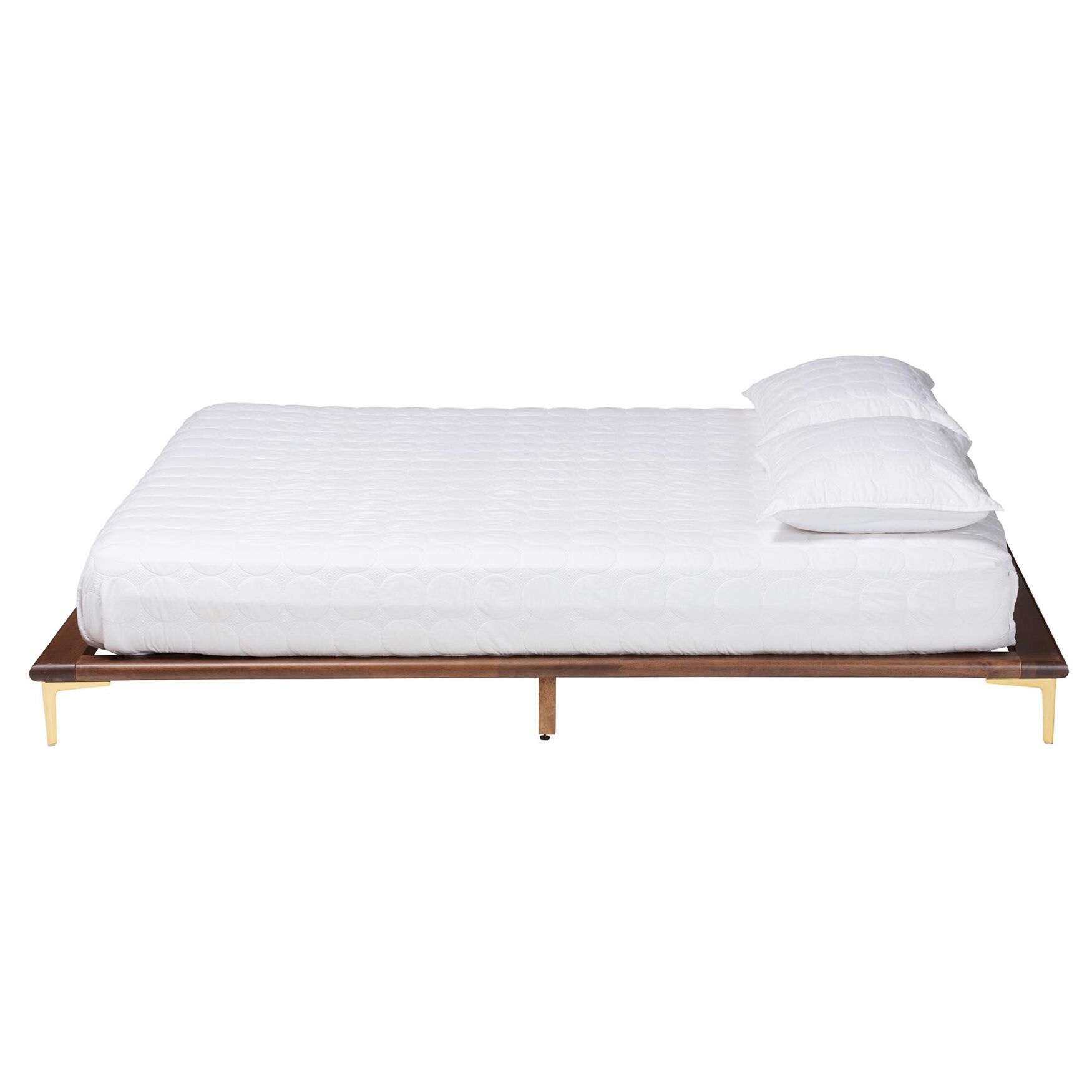 Channary Mid-Century Modern Transitional Walnut Brown Finished Wood And Gold Metal King Size Bed Frame, , on-hover image number 1