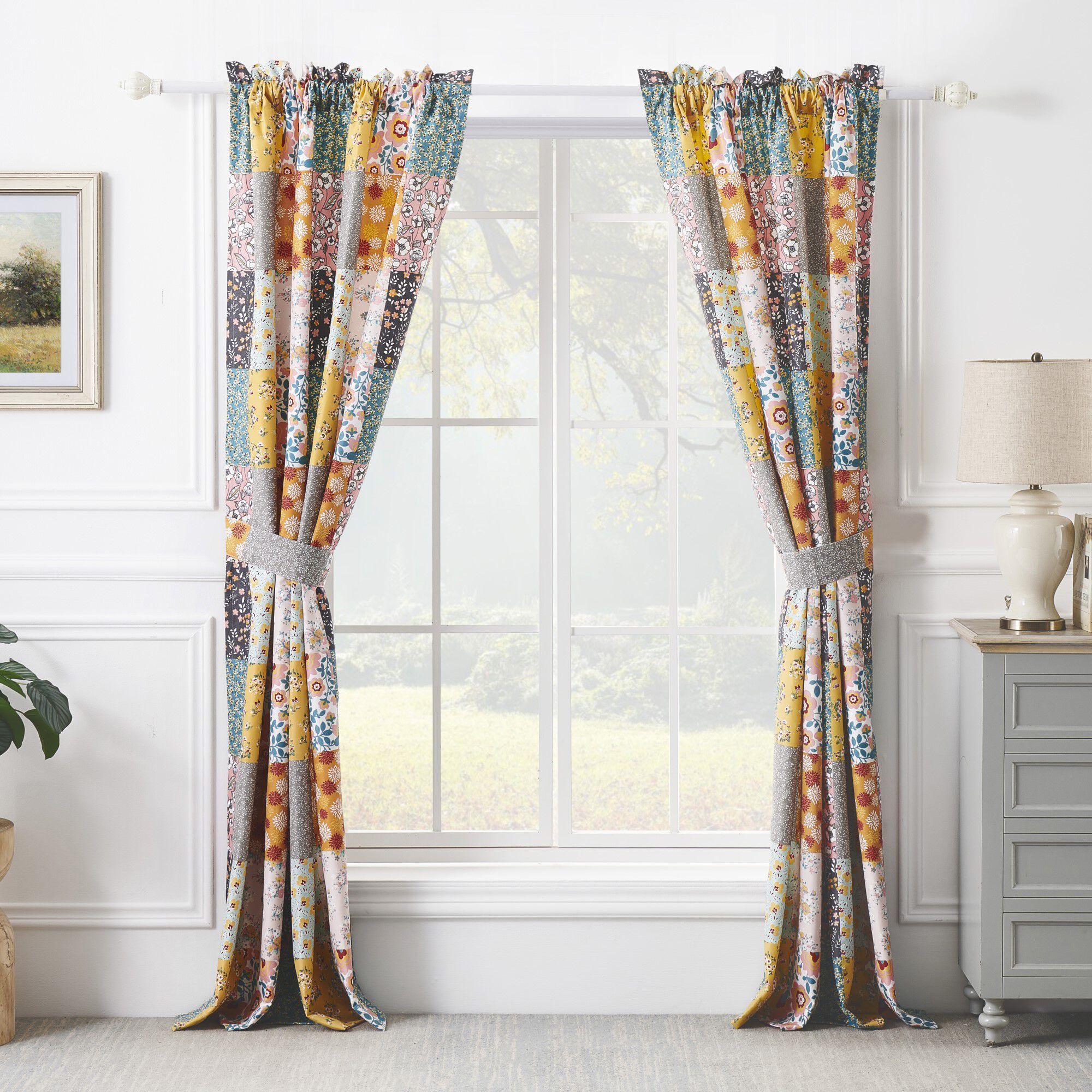 Greenland Home Fashions™ Carlie Window Curtain Panels, Set of 2, 84 inches, CALICO PATCHES, alternate image number 2