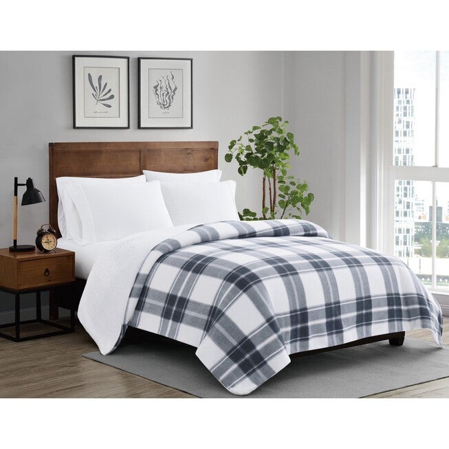 Cozy Teddy Plaid Blanket, BLUE CREAM, hi-res image number null