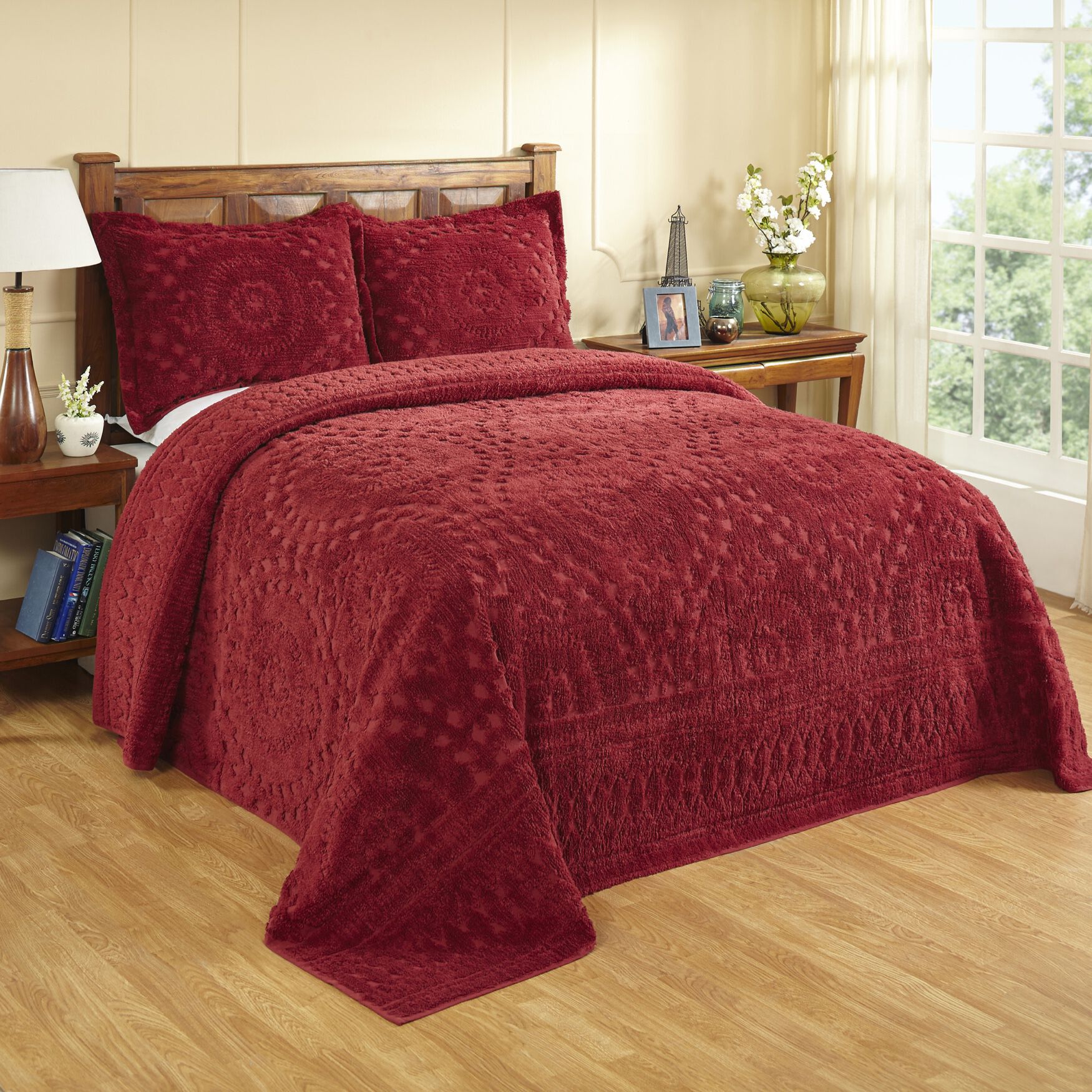 Rio Collection 100% Cotton Bedspread Set, BURGUNDY, hi-res image number 0