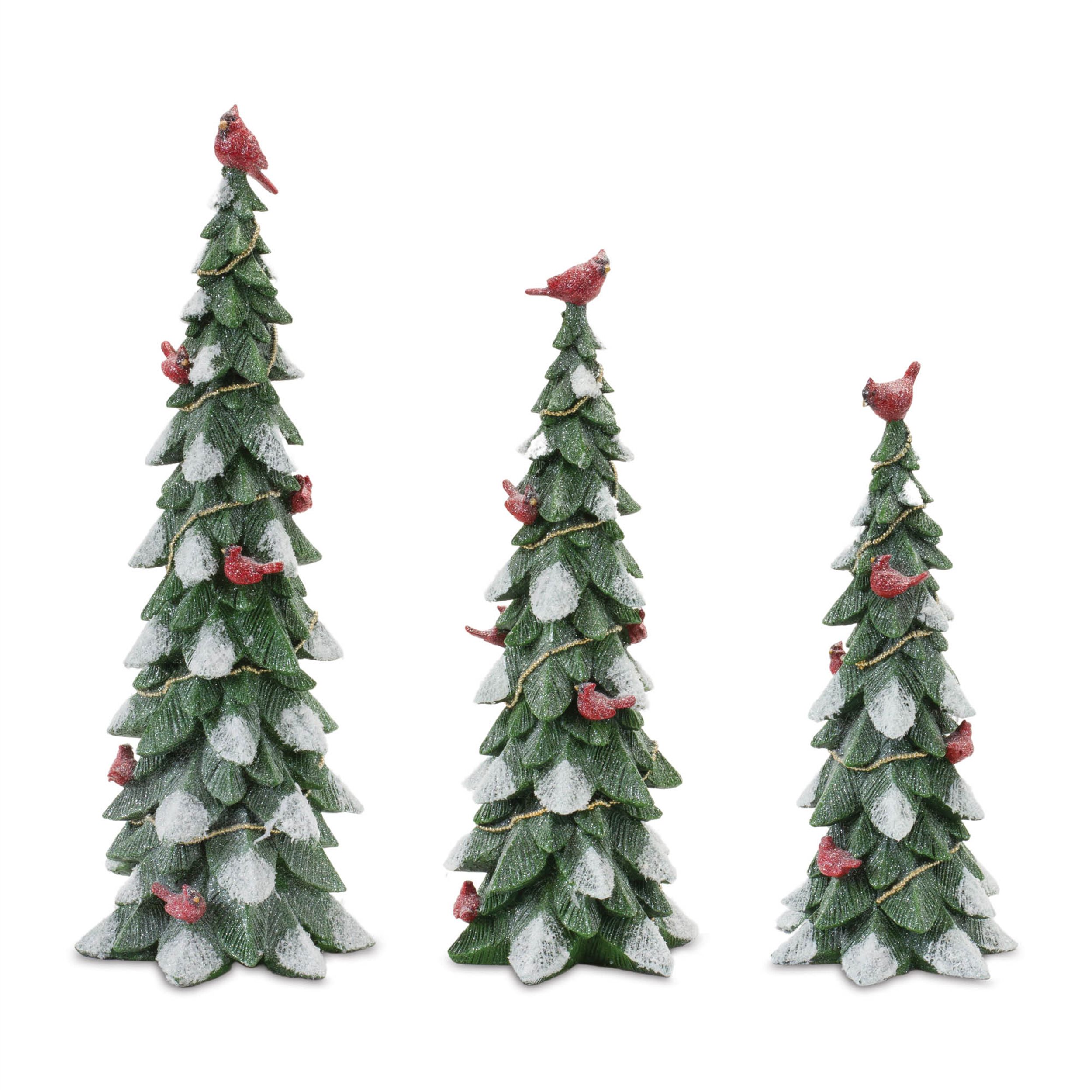 Frosted Cardinal Pine Tree (Set of 3), WHITE GREEN RED, alternate image number 1