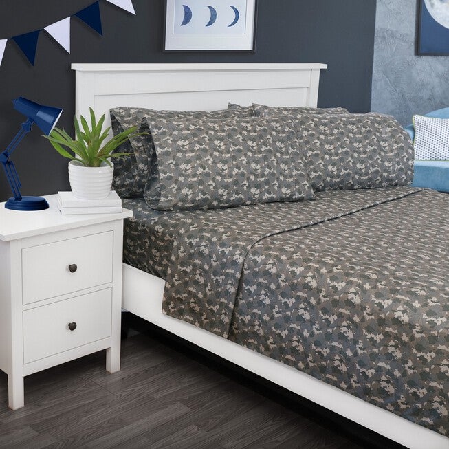 Ecko Camo Microfiber Sheet Set Sheet Set, GRAY, hi-res image number null