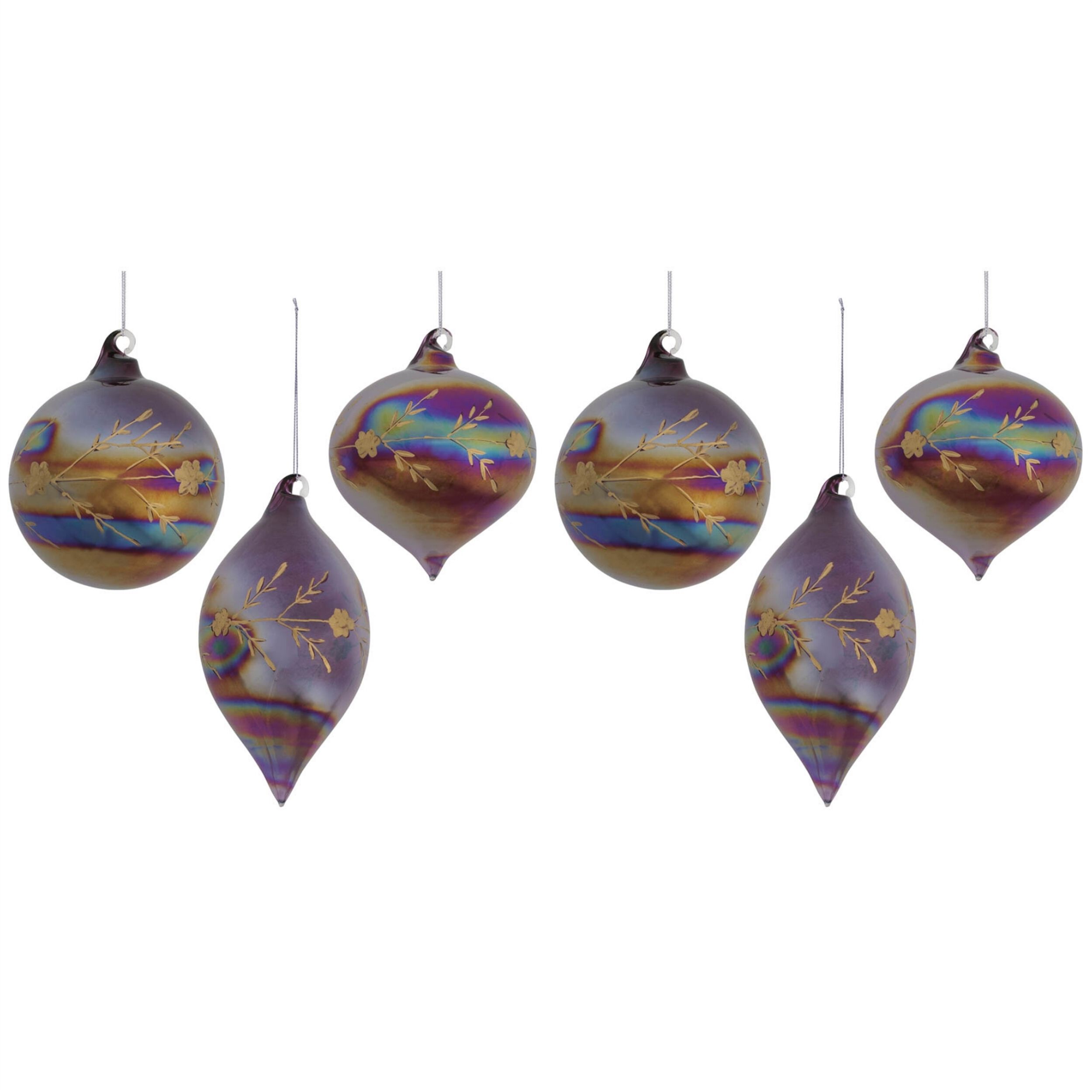 Iridescent Etched Glass Ornament (Set of 6), PURPLE, alternate image number 5