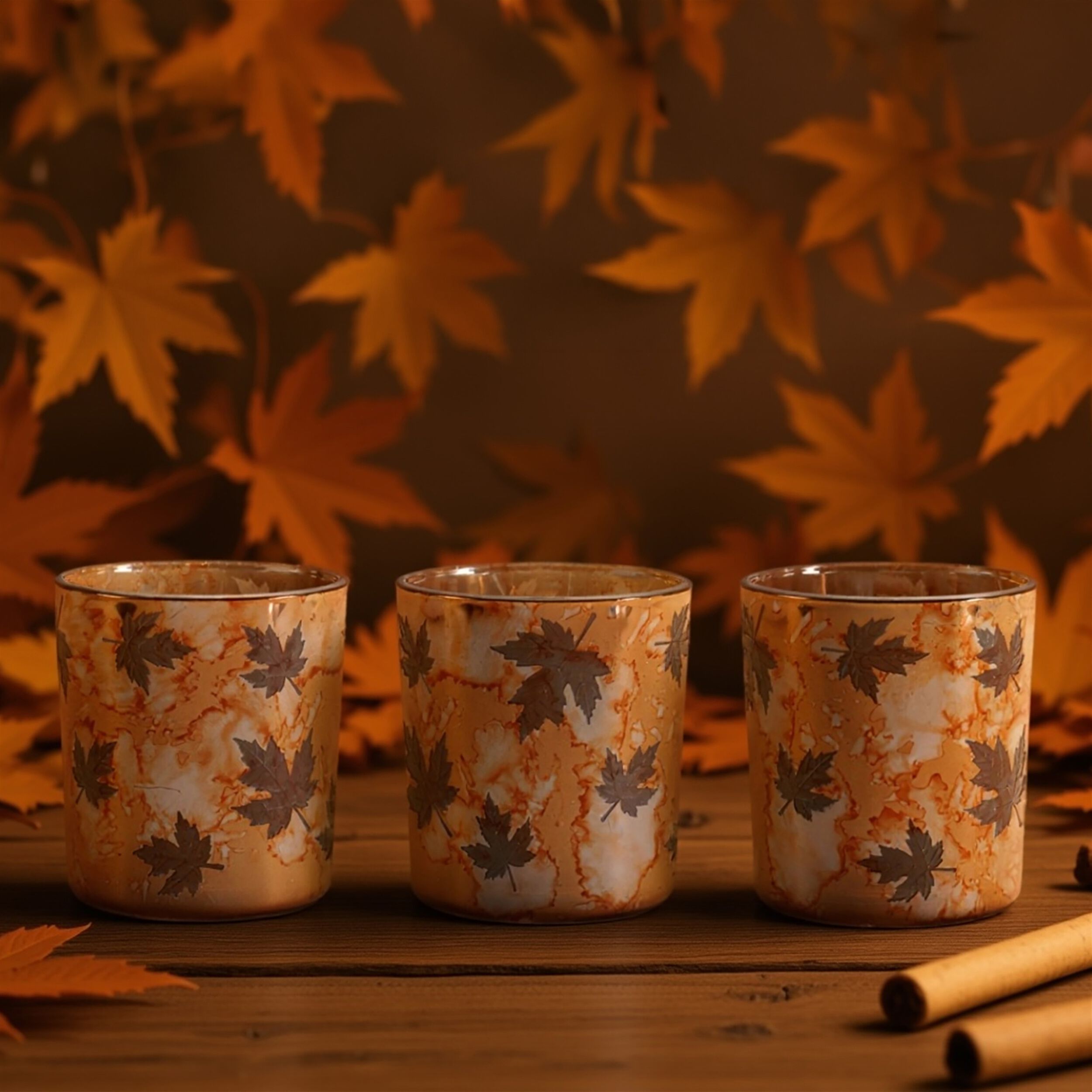 Autumn Leaf Glass Votive Holder (Set of 3), GOLD, alternate image number 1