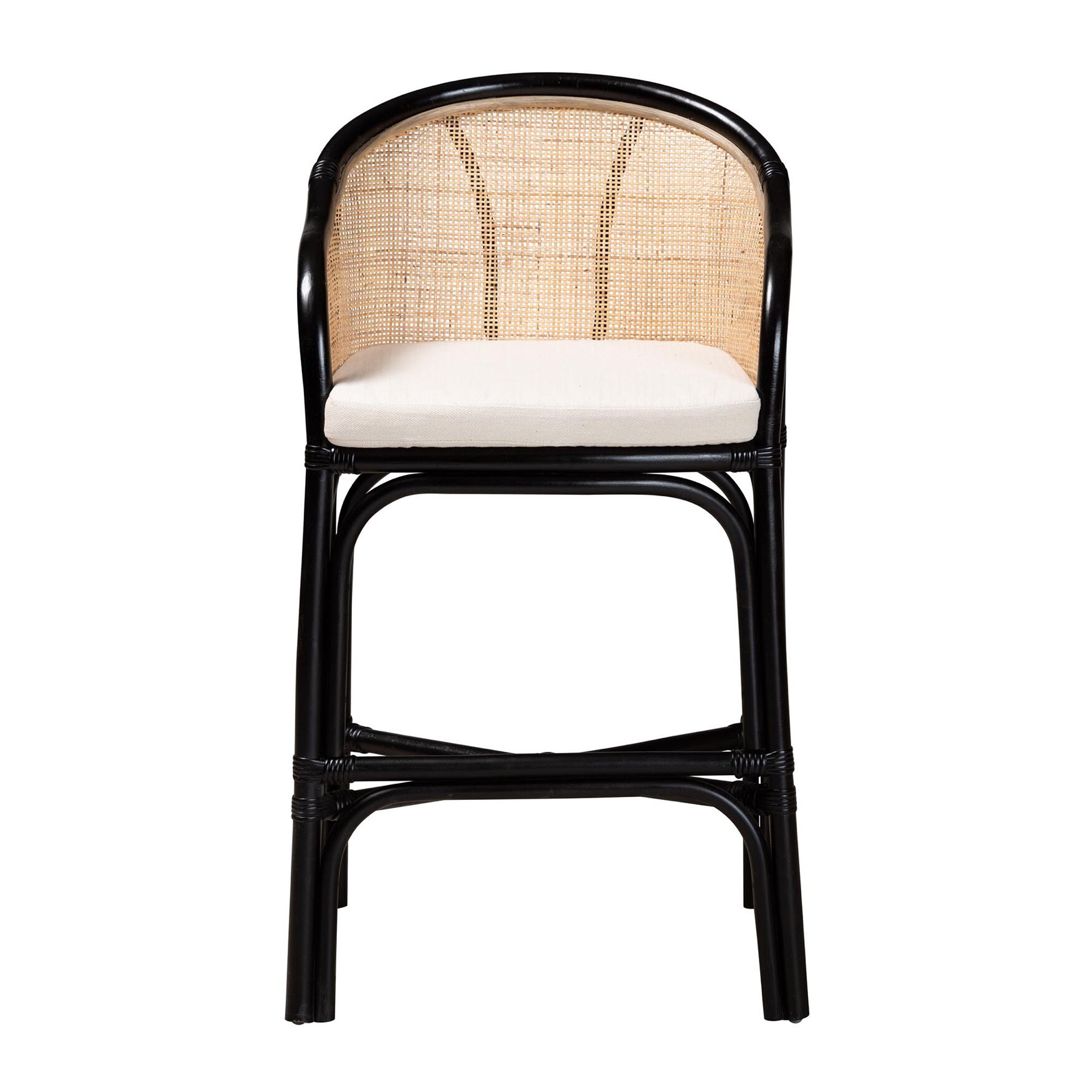 Miranda Modern Bohemian Two-Tone Black And Natural Brown Rattan Counter Stool, , on-hover image number 1