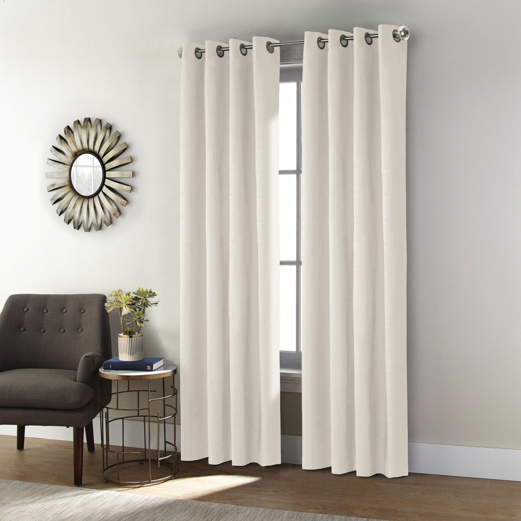 Thermaplus Shadow Indoor Single Grommet Curtain Panel, WHITE, hi-res image number 0