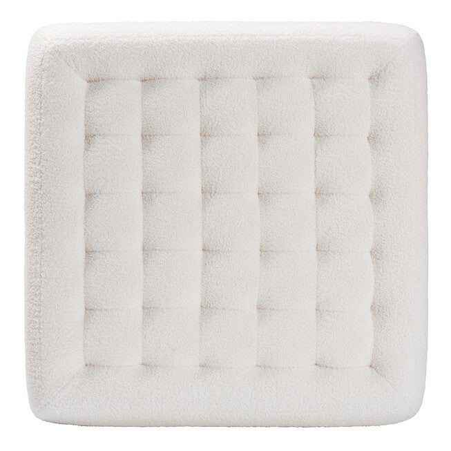 Athena Modern And Contemporary Ivory Boucle Upholstered And Black Finished Wood Square Ottoman, , alternate image number null
