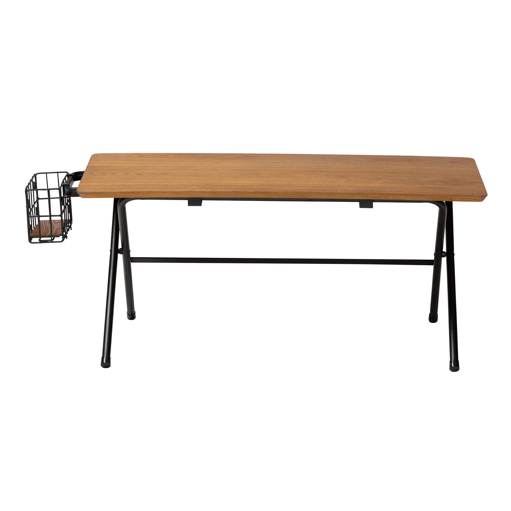 Side view of coffee table with basket on left