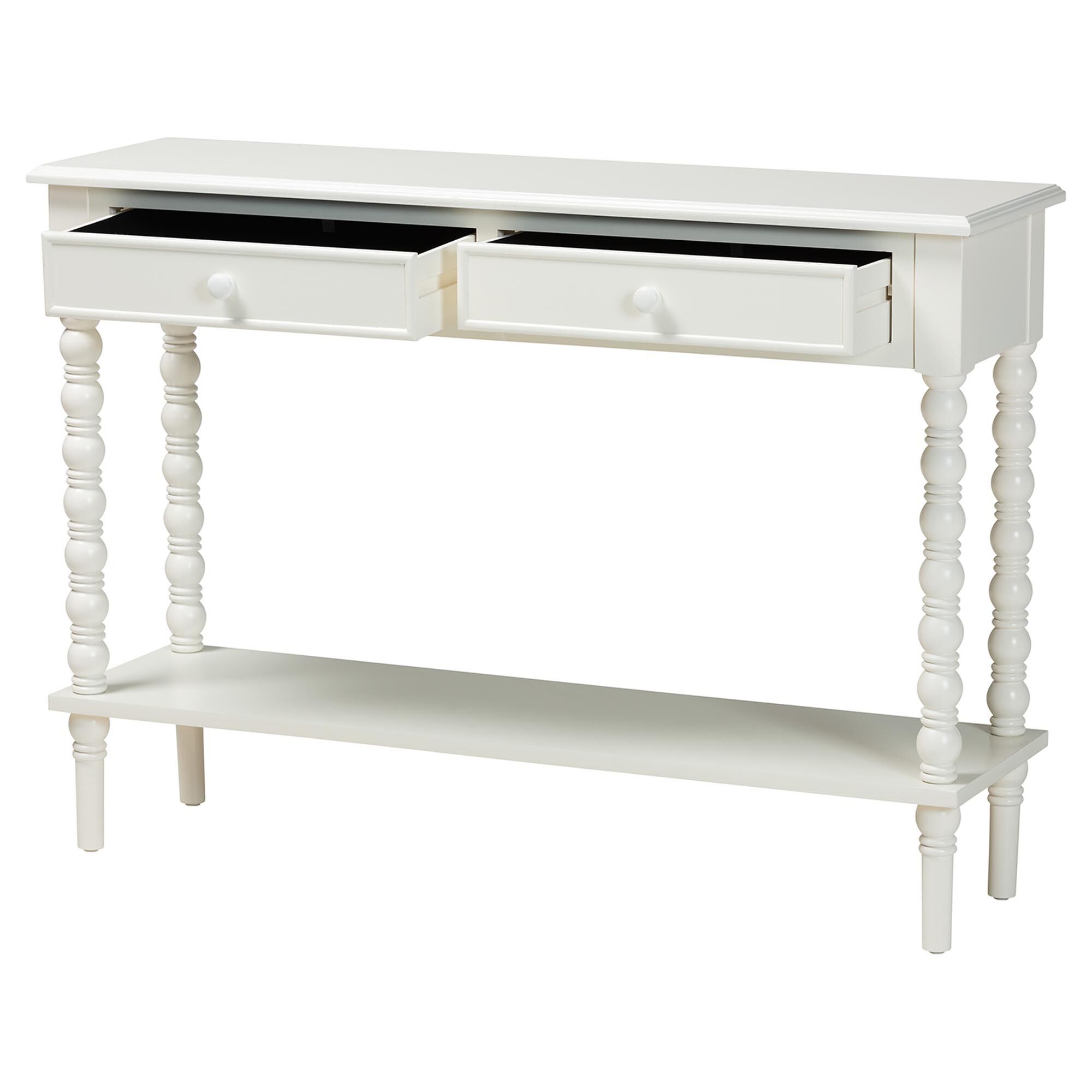 Malinda Classic Black Wood 2-Drawer Console Table with Spindle Legs, WHITE, alternate image number 2