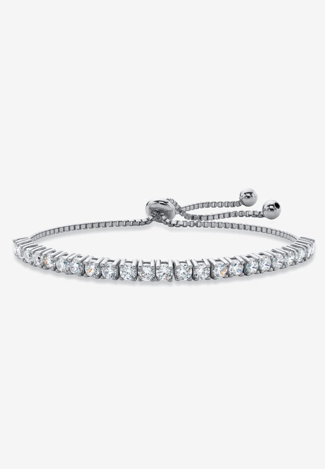 Silver Tone Bolo Bracelet (4mm), Simulated Birthstone 9.25 inches Adjustable, APRIL, hi-res image number 0