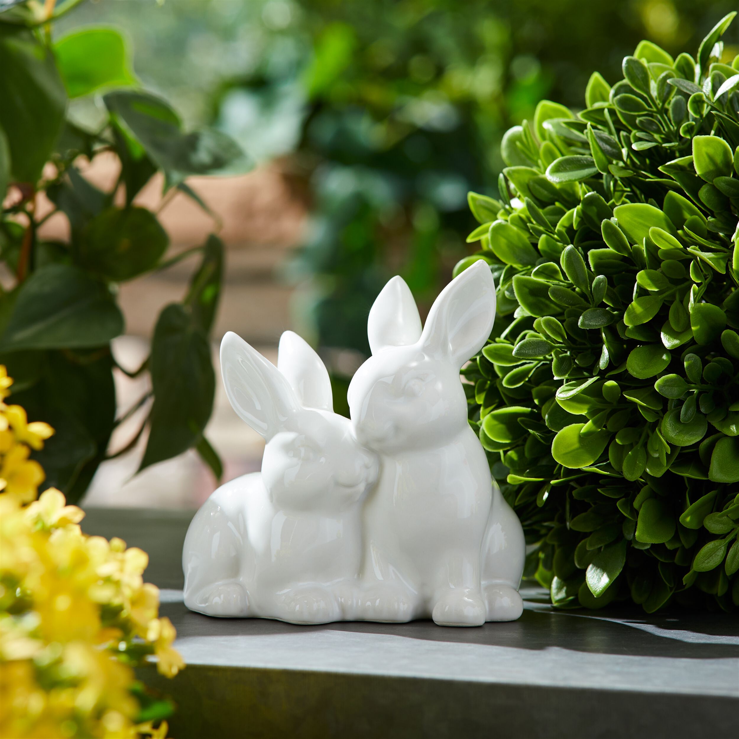 Ceramic Mini Garden Bunny Couple Set of 4, WHITE, alternate image number 3