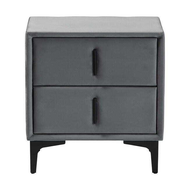 Etienne Modern Slate Grey Velvet 2-Drawer Nightstand, SLATE, alternate image number null