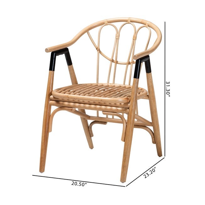 Cyntia Modern Bohemian Natural Brown Rattan Dining Chair, , alternate image number null