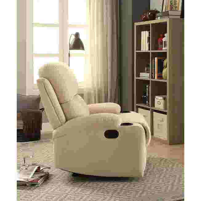 Beige recliner with extended leg rest in room