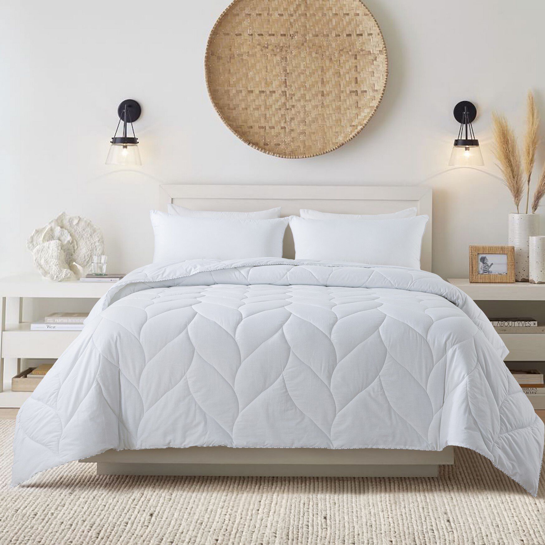 Antimicrobial Cotton Down Alternative Comforter Comforters, WHITE, hi-res image number 0