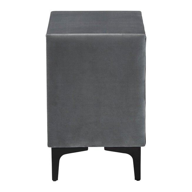Etienne Modern Slate Grey Velvet 2-Drawer Nightstand, SLATE, alternate image number null