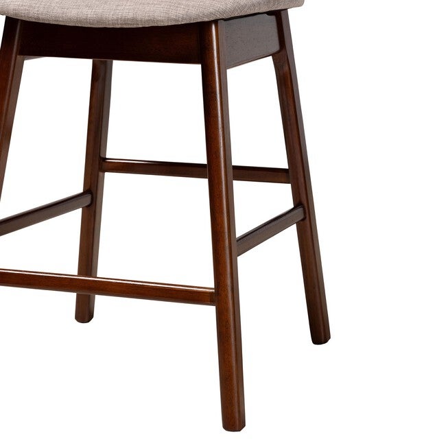 Darrion Mid-Century Modern Grey Fabric And Walnut Brown Finished Wood 2-Piece Counter Stool Set, , alternate image number null