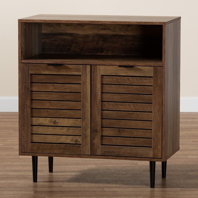 Baylah Mid-Century Modern Natural Brown Finished Wood And Black Metal 2-Door Sideboard, , alternate image number null