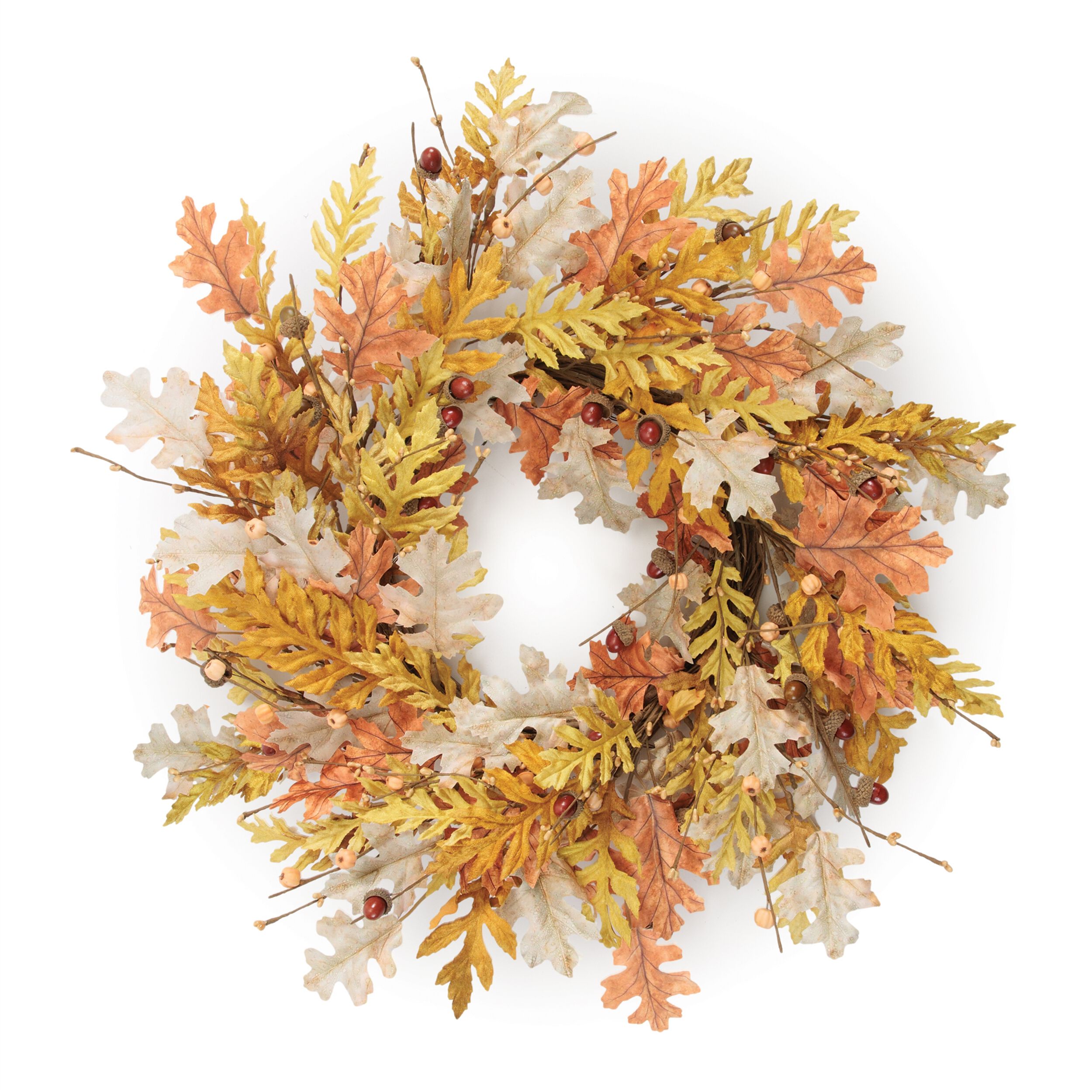 Harvest Oak Leaf Wreath 24 inchesD, ORANGE, hi-res image number 0