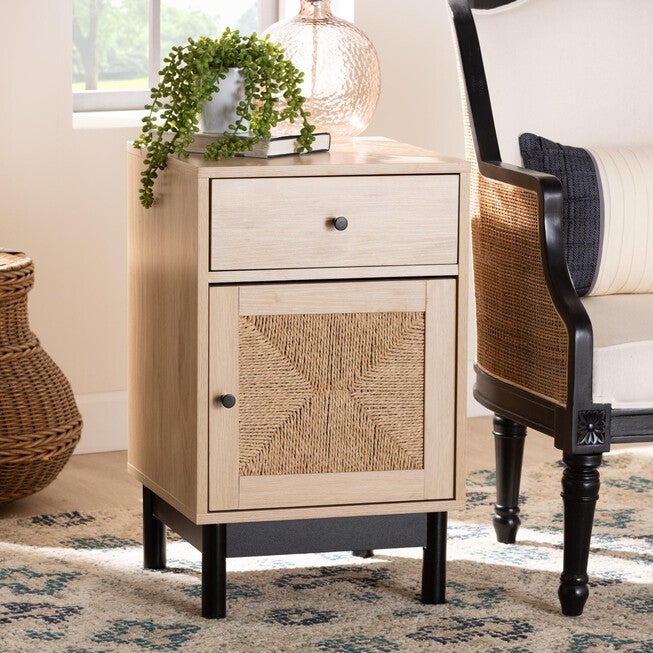 Cherelle Mid-Century Modern Light Brown And Black 1-Drawer End Table, , alternate image number null