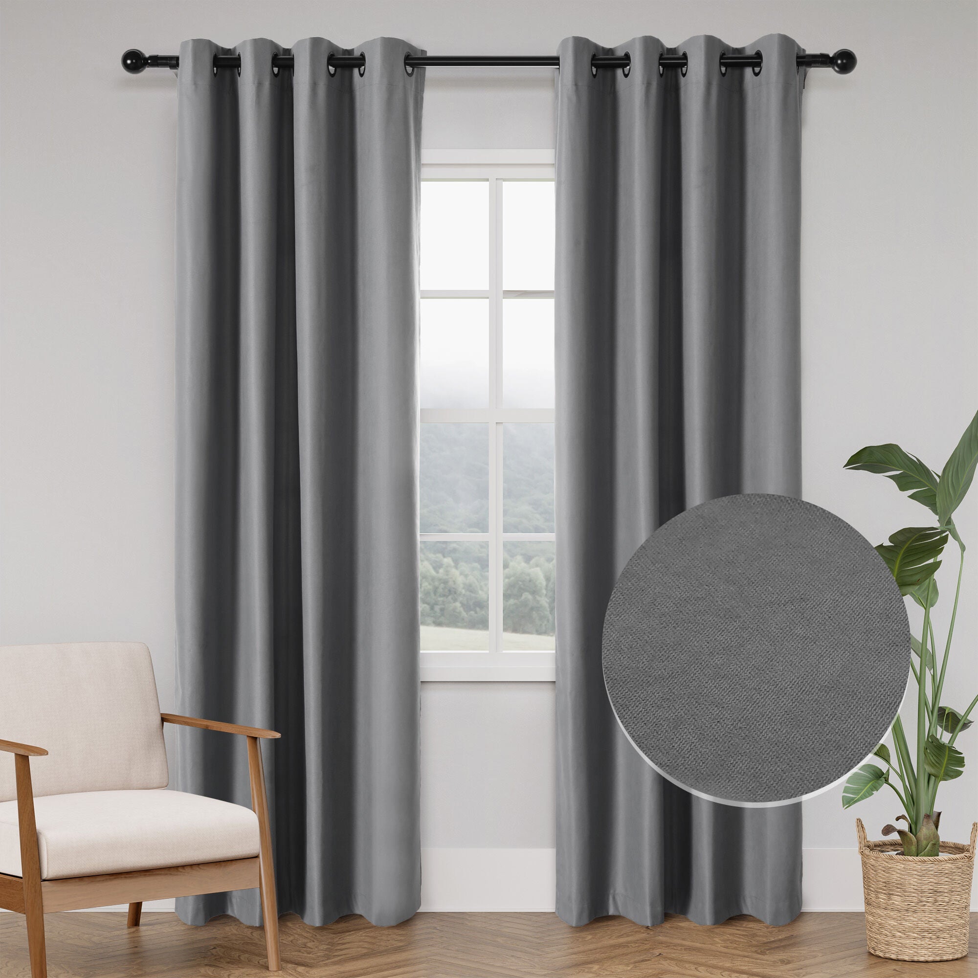 Soft Cotton Feel Twill Polyester 100% Blackout Grommet Pair, DARK GREY, hi-res image number 0