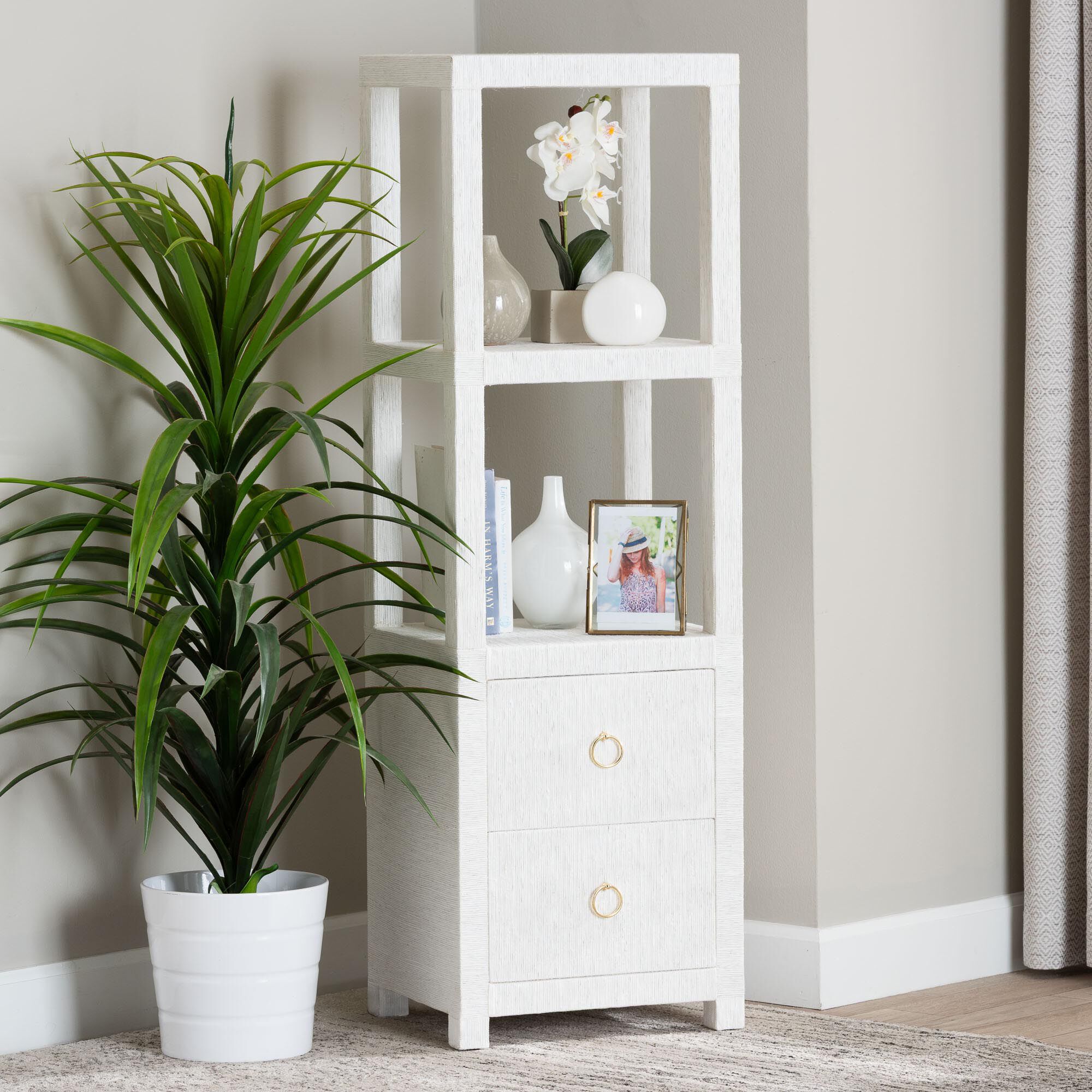 Xavier Grasscloth Tall Storage Cabinet, WHITE, hi-res image number 0