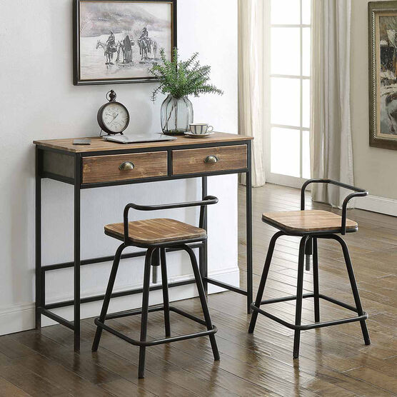 Urban Loft Breakfast Table with 2 Swivel Stools , NATURAL WOOD, hi-res image number null