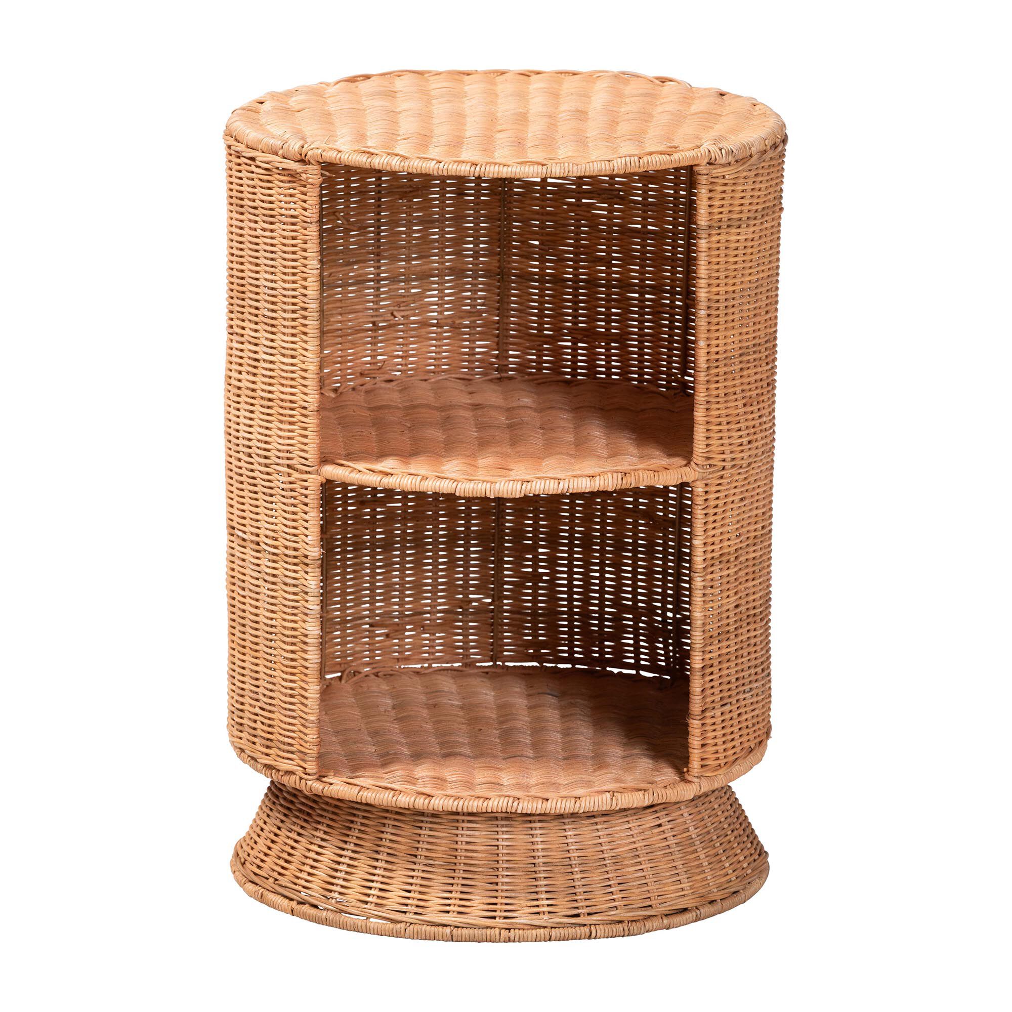 Dorielle Natural Rattan End Table with Two Shelves, HONEY, alternate image number 2