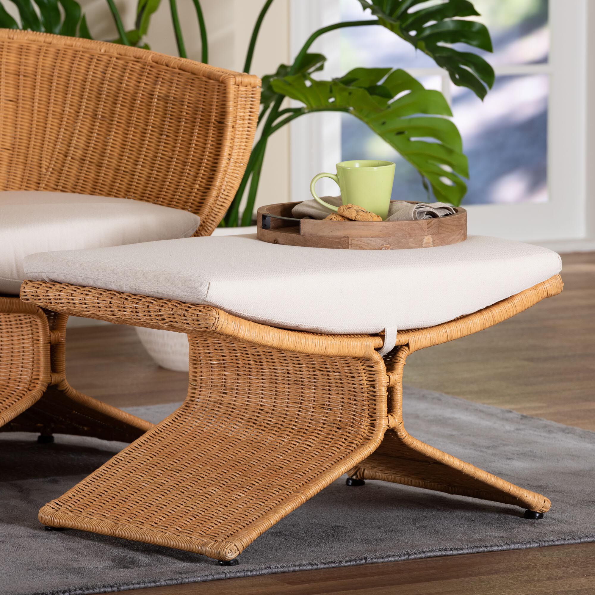 Reya Natural Rattan Footstool, HONEY, alternate image number 6