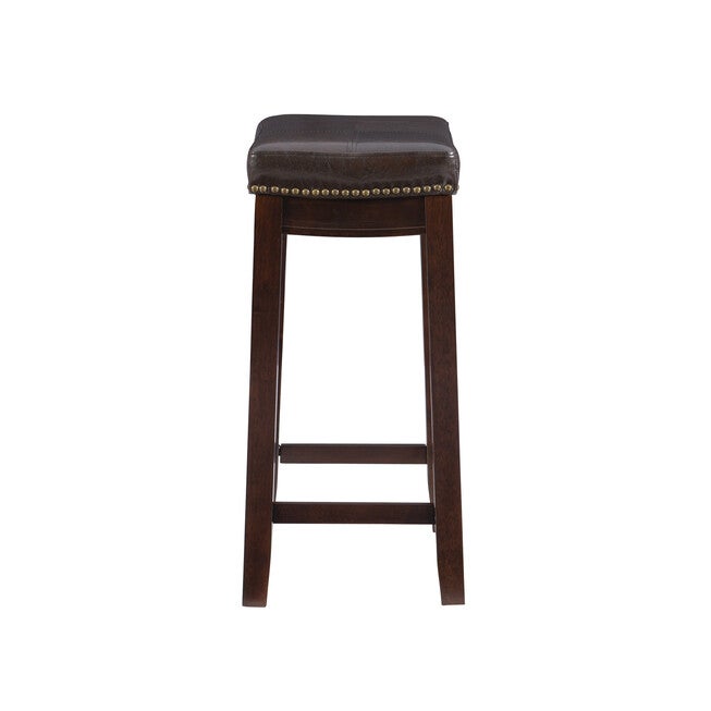 Claridge faux leather bar stool front view with studded dark seat