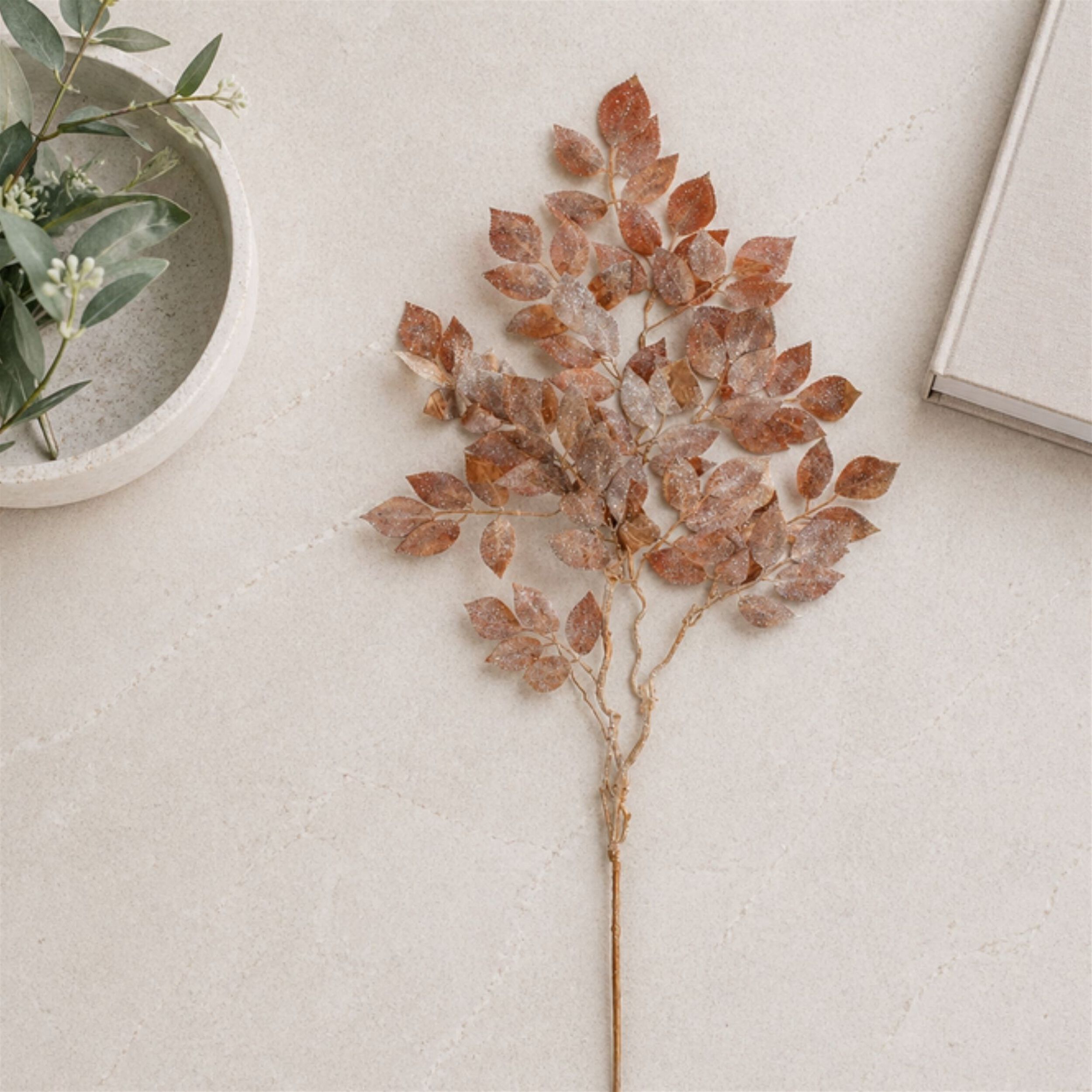 Glittered Velvet Leaf Spray (Set of 2), BRONZE, alternate image number 1