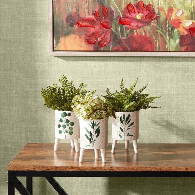 Pot (Set of 3) 4 inchesD x 6 inchesH Dolomite, WHITE/GREEN, alternate image number null