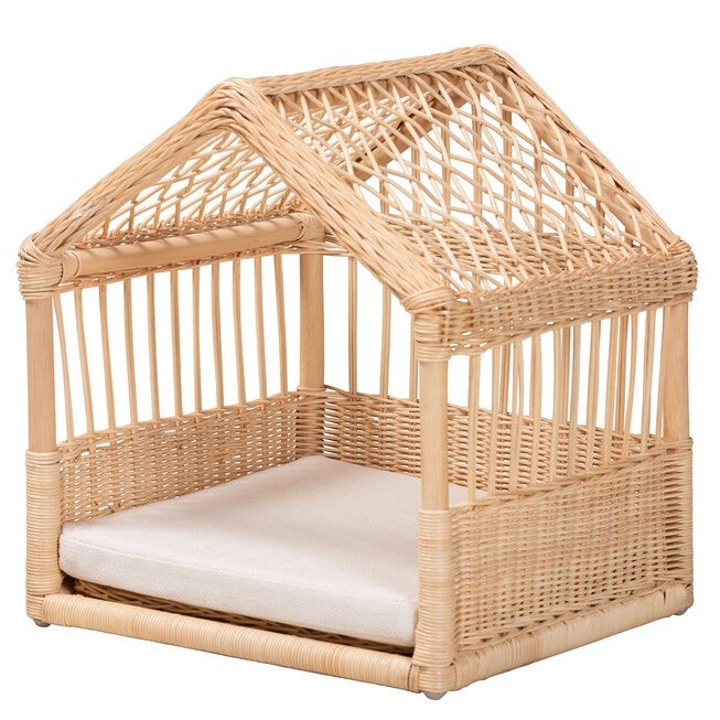 Pieta Modern Bohemian Natural Brown Rattan Pet Bed, NATURAL BROWN RATTAN, hi-res image number null