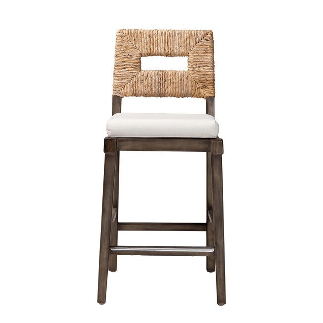 Porsha Modern Bohemian Dark Brown Finished Mahogany Wood And Natural Rattan Counter Stool, , on-hover image number 1