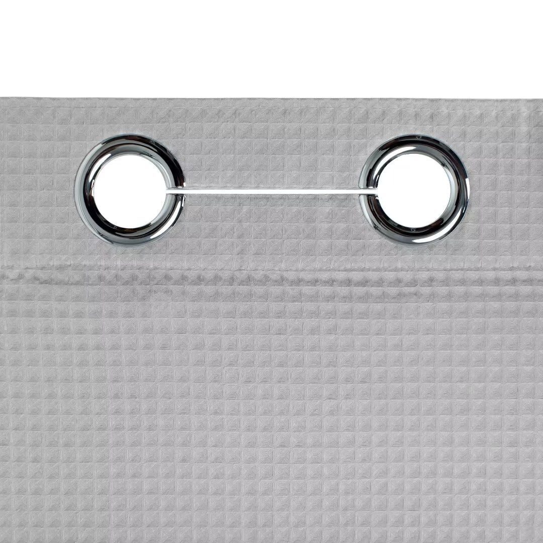 No Hook Cotton Blend Waffle Woven Shower Curtain with Snap-in Liner, GRAY, alternate image number 3