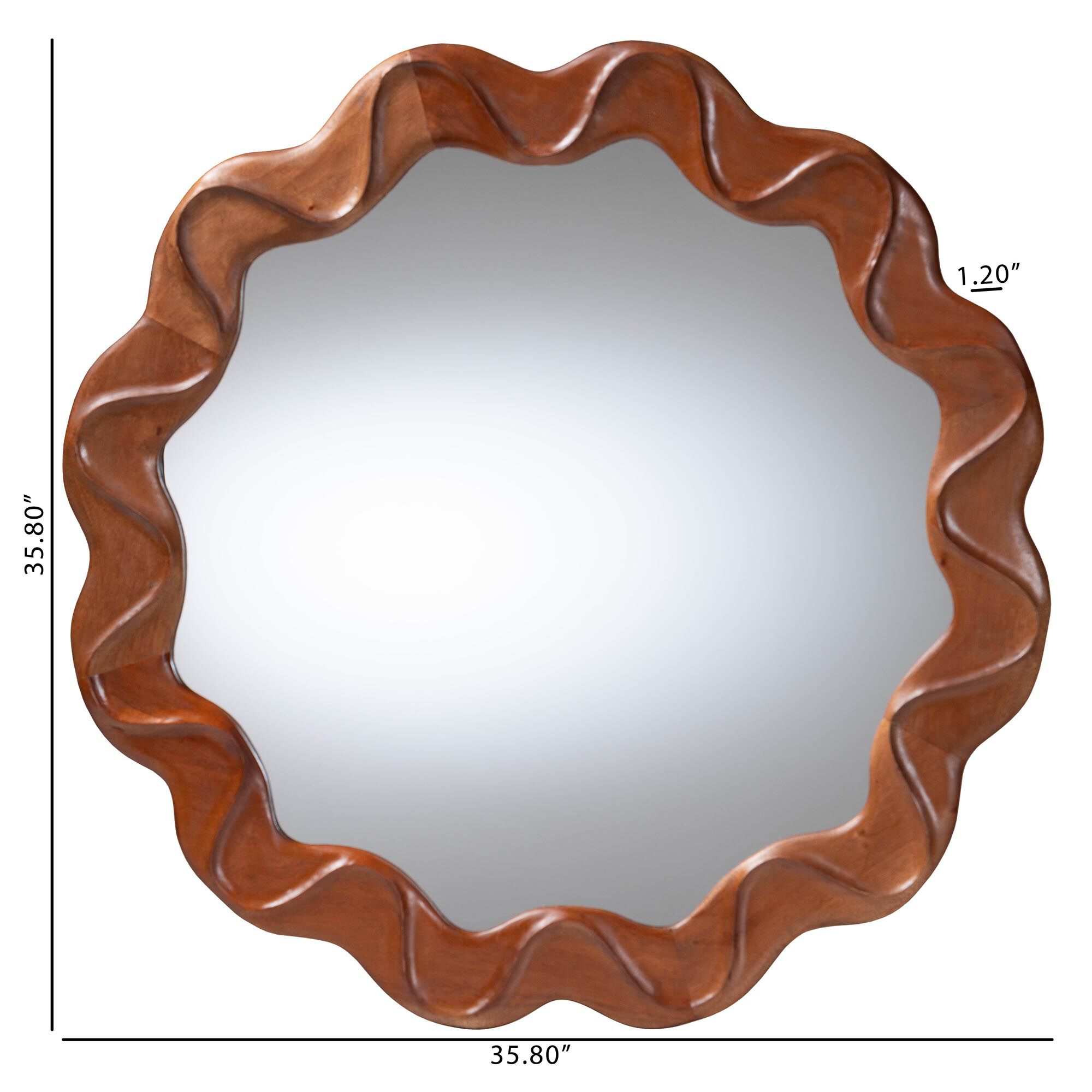 Bahati Round Wall Mirror with Sculpted Wavy Frame, BROWN, alternate image number 4