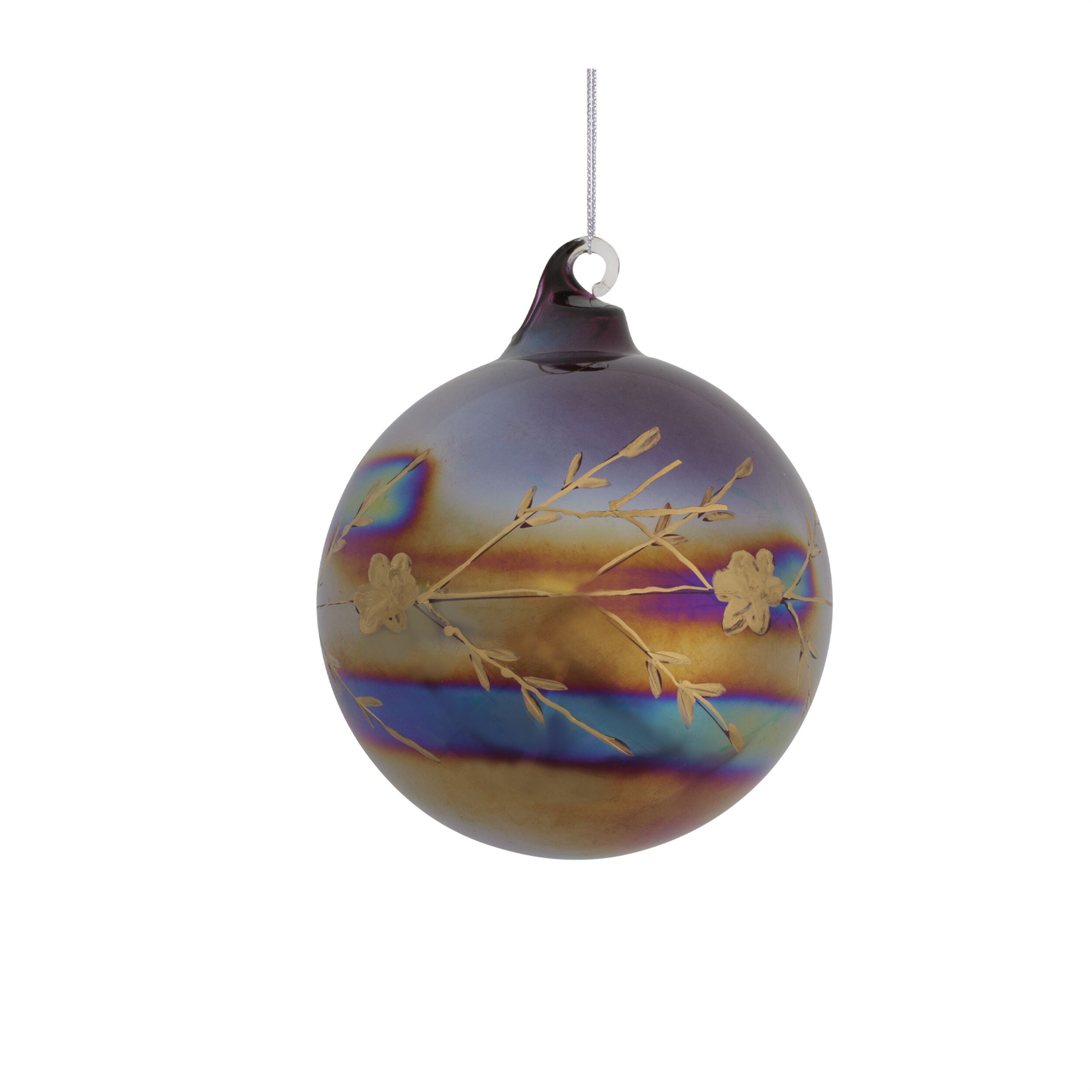 Iridescent Etched Glass Ornament (Set of 6), PURPLE, alternate image number 2