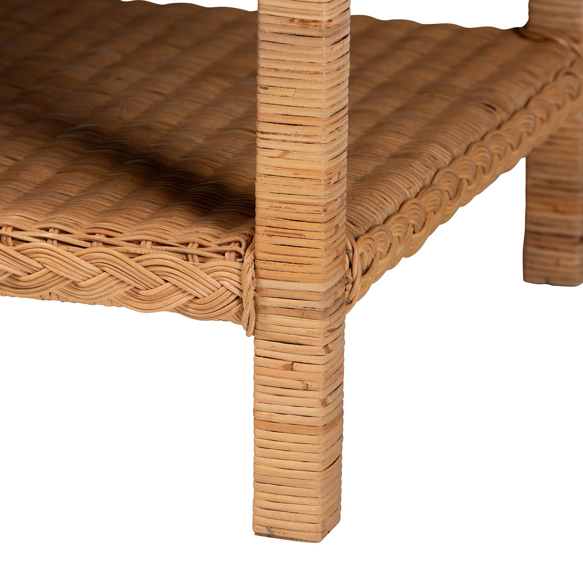 Minahasa Bohemian Light Honey Braided Rattan Coffee Table, LIGHT, alternate image number 4