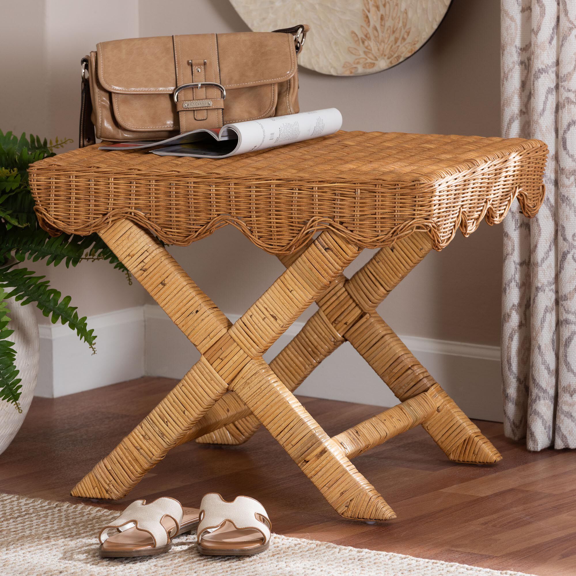 Modesta Natural Rattan Accent Bench, HONEY, hi-res image number 0