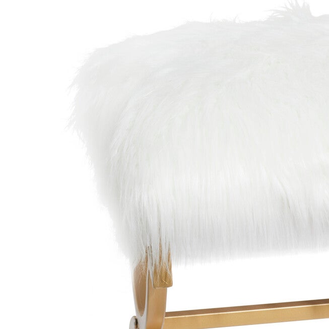 White Fur and Metal Contemporary Bench, 20x42x17, , alternate image number 4