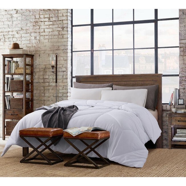 Chevron Stitch Down Alternative Comforter, White, WHITE, hi-res image number 0