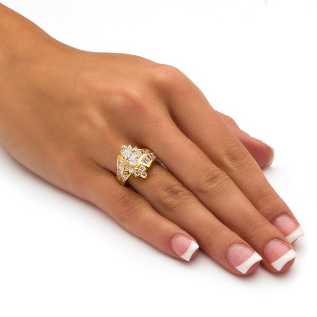 Gold over Sterling Silver Marquise Engagement Ring Cubic Zirconia, , alternate image number null