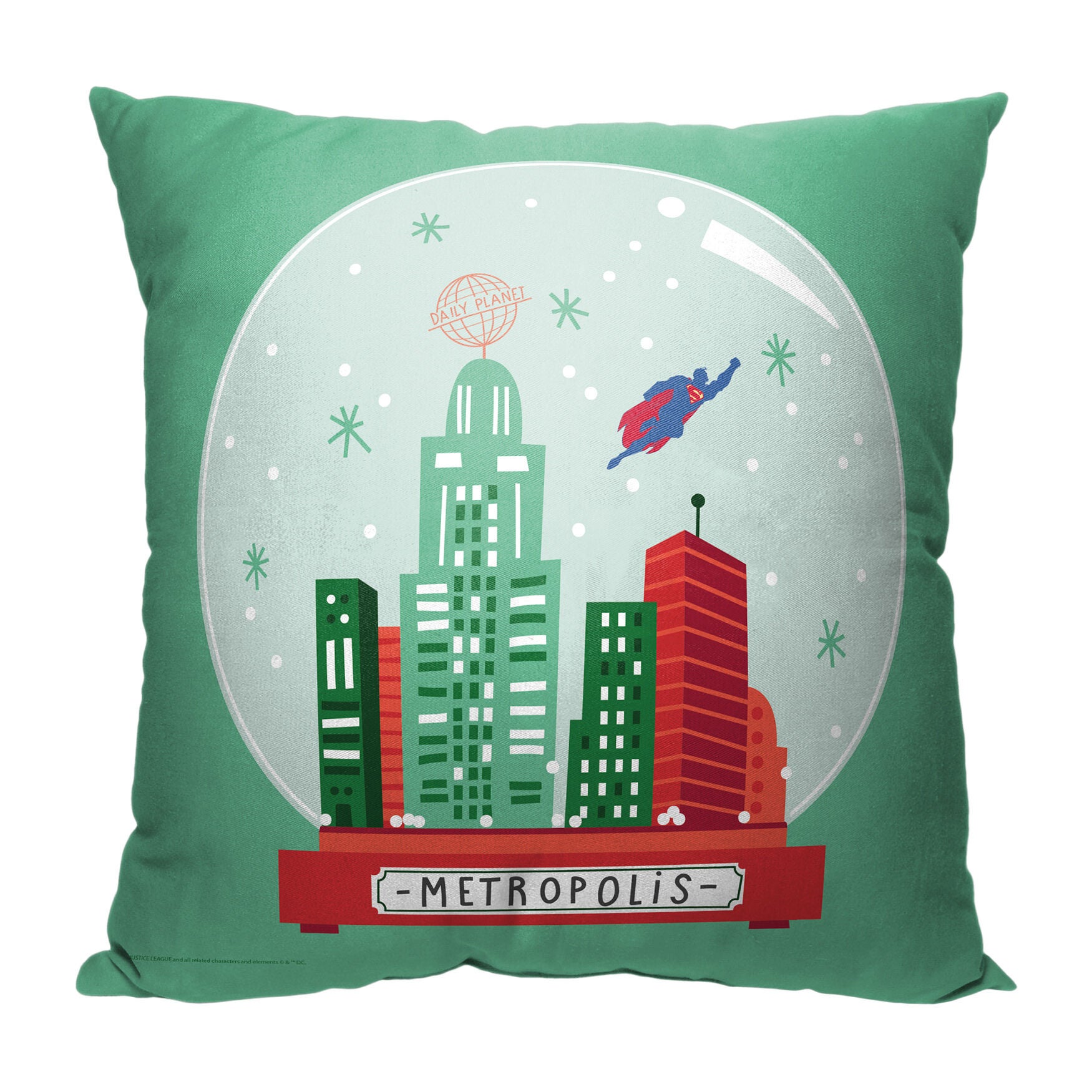 Wb Dc Justice League Metropolis Globe Printed Throw Pillow, O, hi-res image number 0