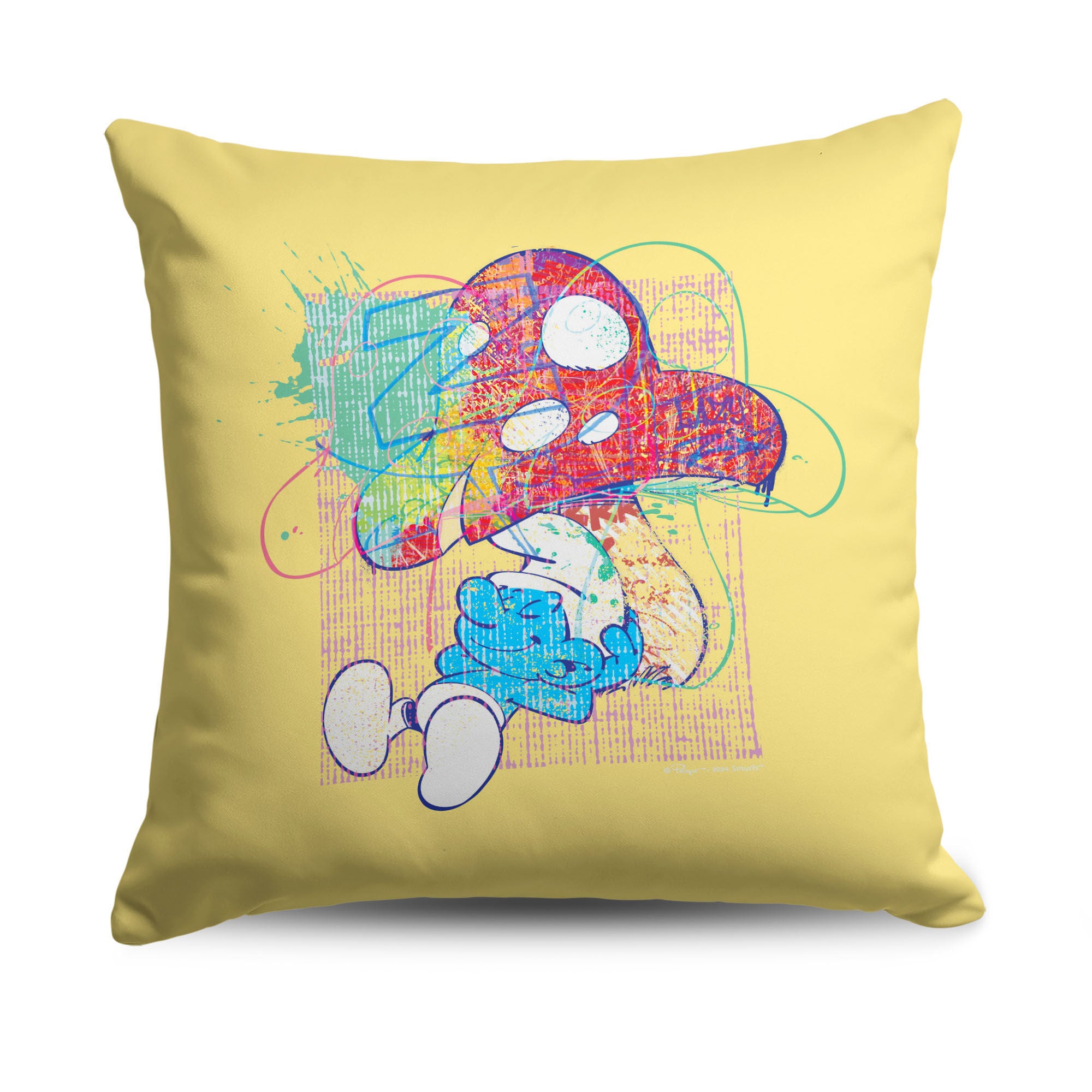 Smurfs Chillaxing Throw Pillow 18x18 inches, YELLOW, hi-res image number 0