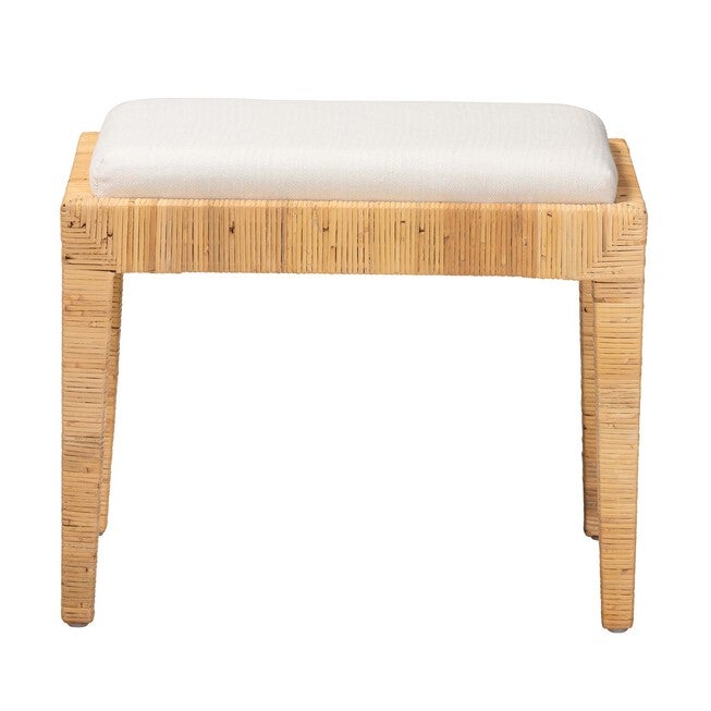 Sofia Modern Bohemian Natural Brown Rattan And Mahogany Wood Ottoman, , on-hover image number null