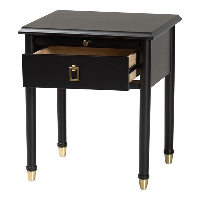 Nightstand drawer slightly pulled out showing interior